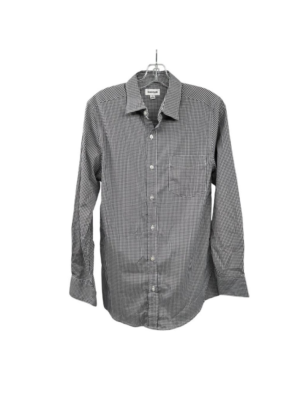 HAGGAR Mens Check Button Up Shirt Black/White Long Sleeve Size Small